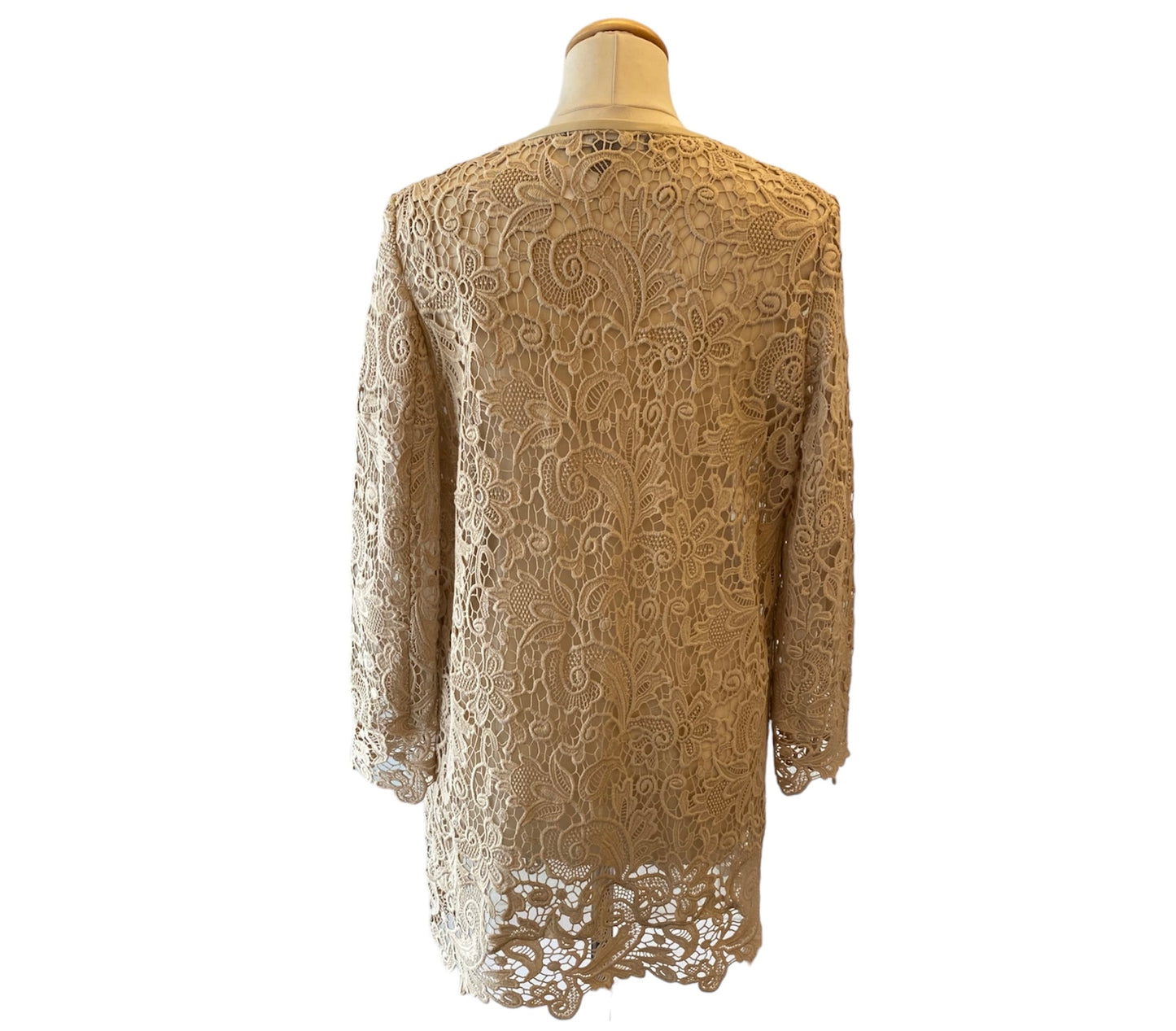 RALPH LAUREN Black Label Beige Cotton Lace Open Front Coat Size 10