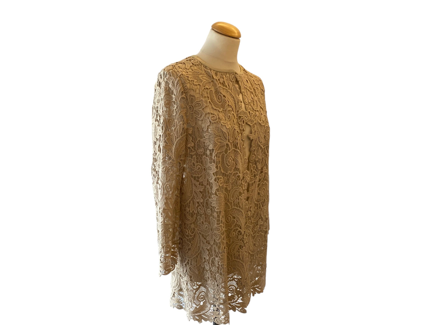 RALPH LAUREN Black Label Beige Cotton Lace Open Front Coat Size 10