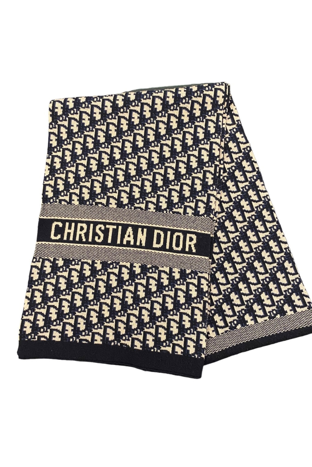 CHRISTIAN DIOR Oblique Scarf Wool/Cashmere Navy