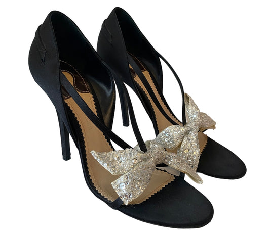 CHLOÉ Bow-Embellished Satin Sandals Size 38