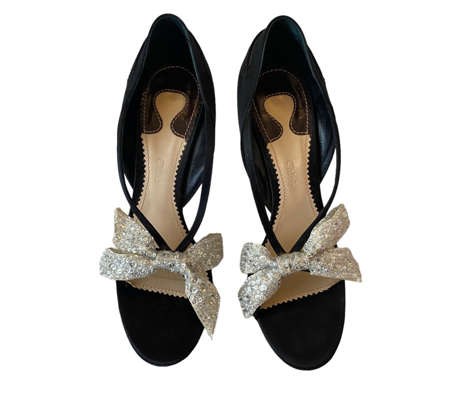 CHLOÉ Bow-Embellished Satin Sandals Size 38