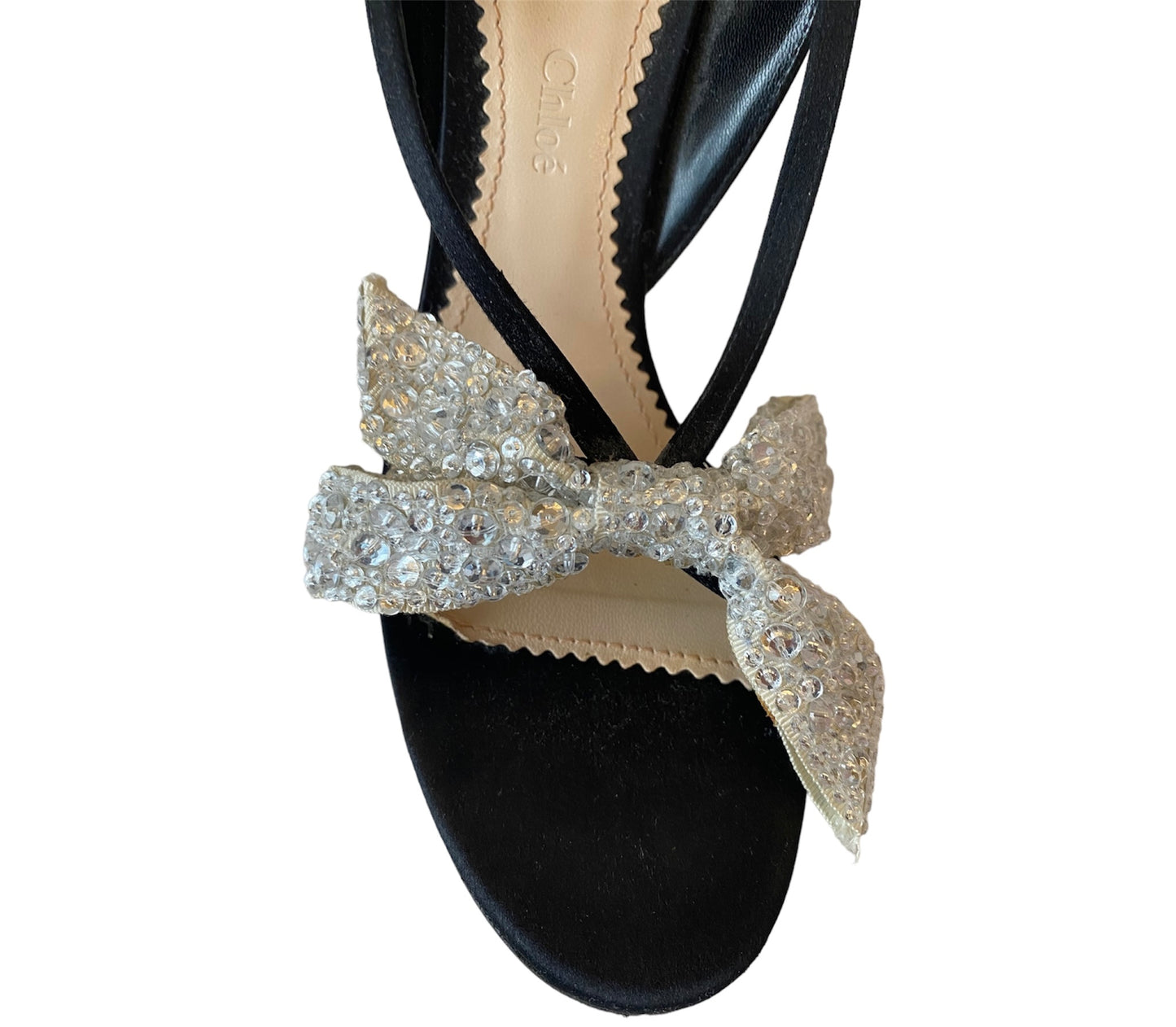 CHLOÉ Bow-Embellished Satin Sandals Size 38