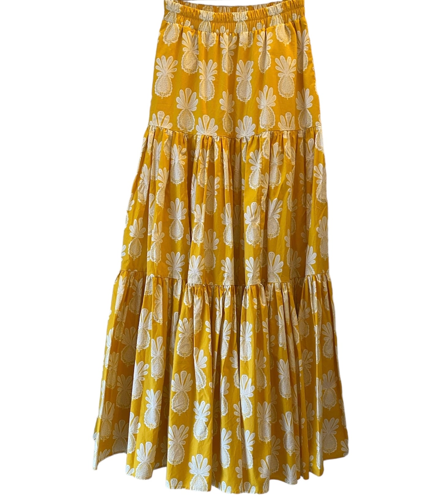 LA DOUBLE J Pineapple-Print Tiered Cotton Maxi Skirt Size XS