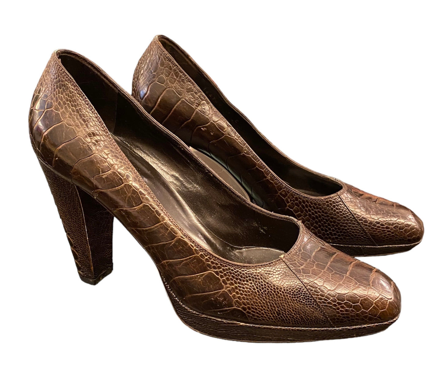 GUCCI Alligator Pattern Brown Pumps Size 39C