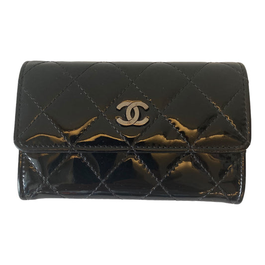 CHANEL Card Holder Patent Leather Black