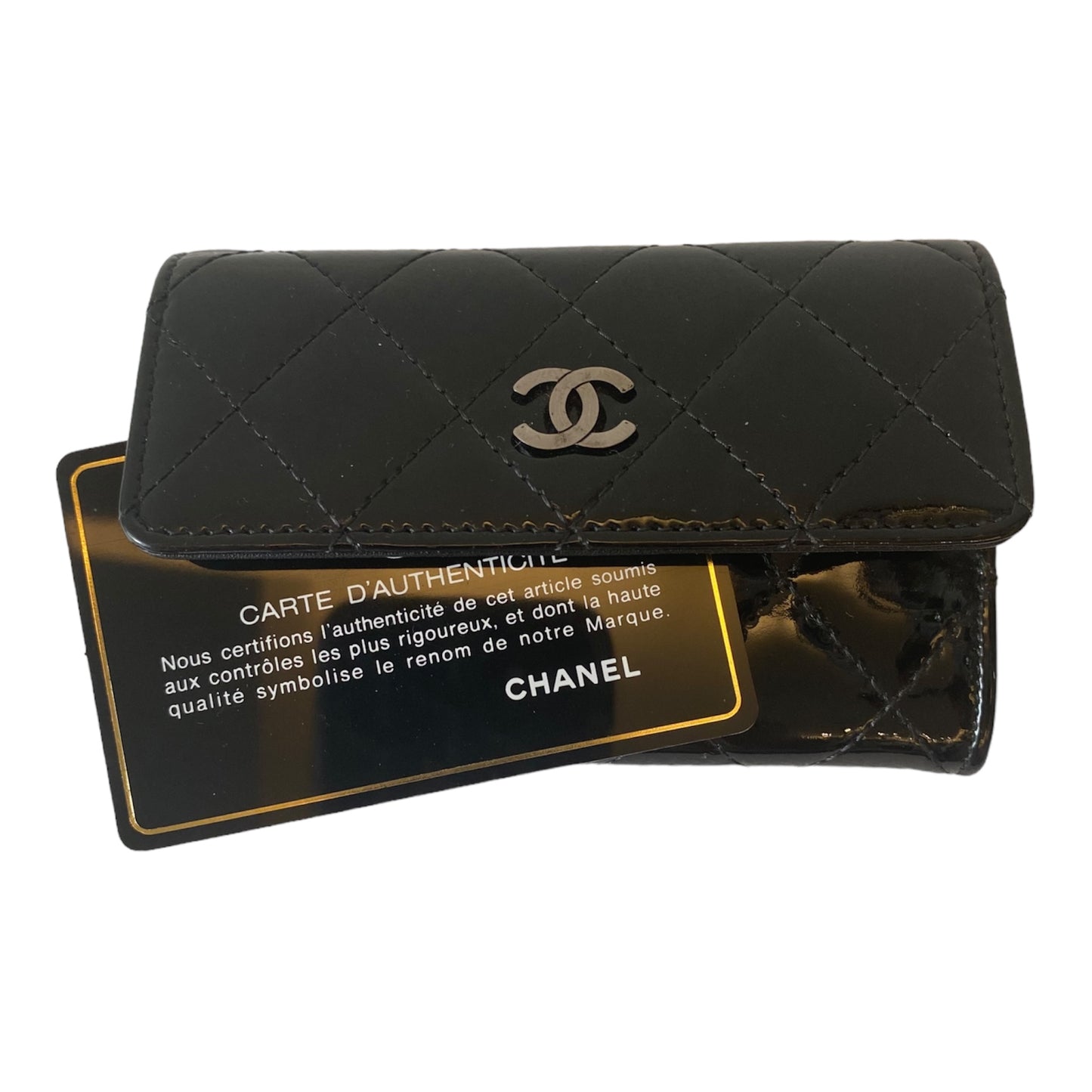 CHANEL Card Holder Patent Leather Black