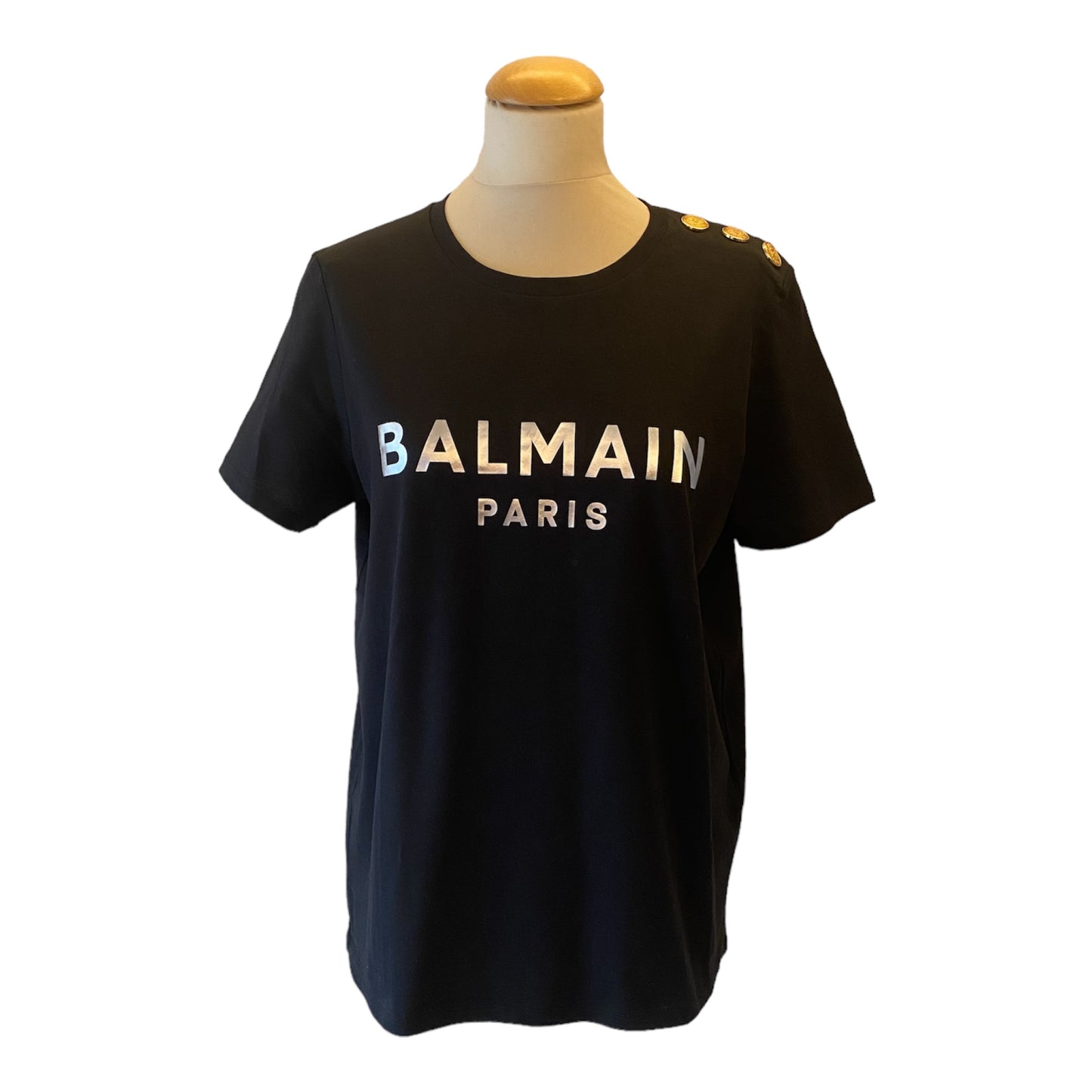 BALMAIN Black T-Shirt with Logo Print Size L