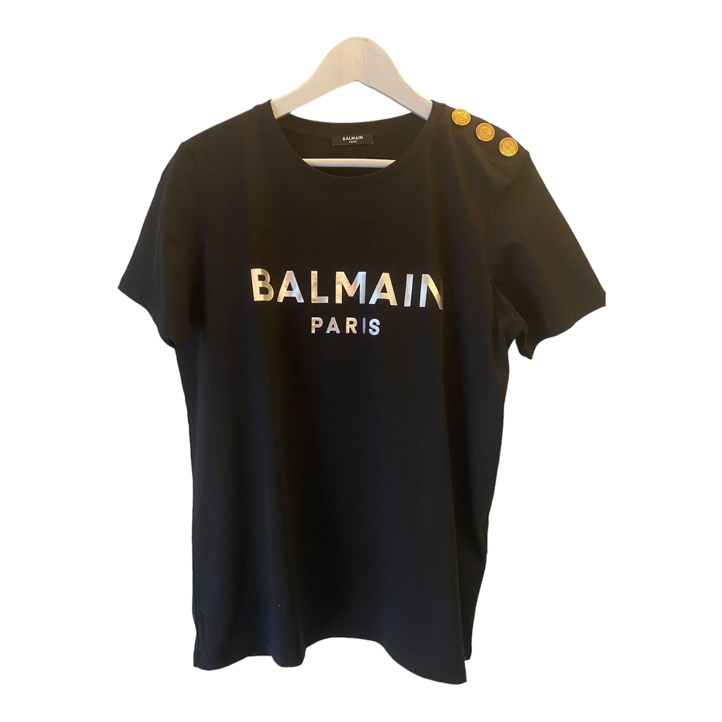 BALMAIN Black T-Shirt with Logo Print Size L