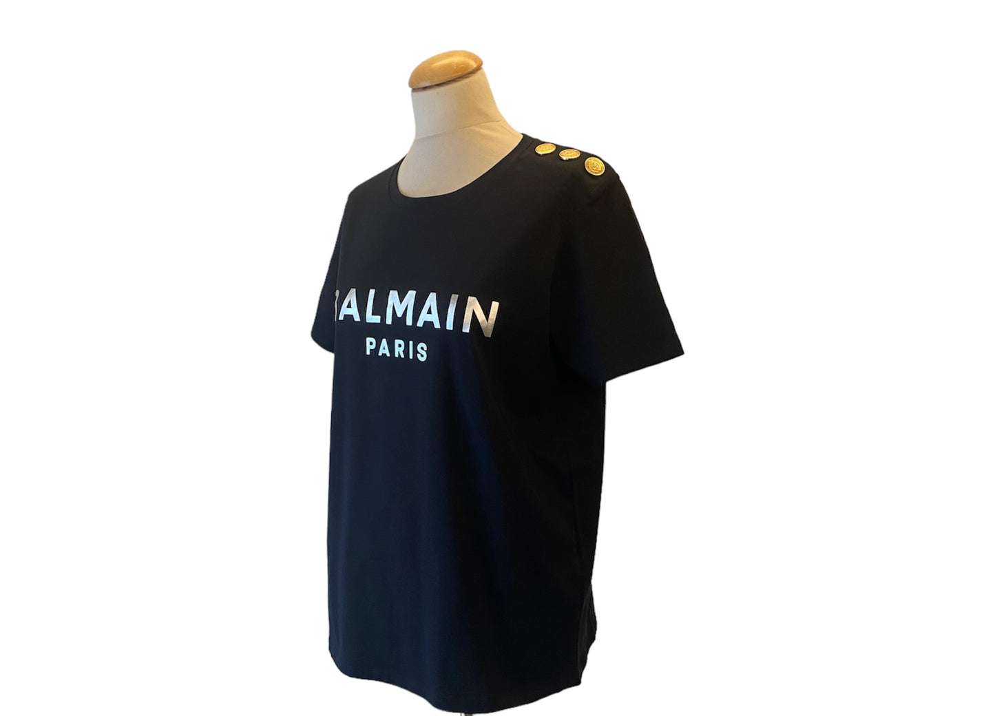 BALMAIN Black T-Shirt with Logo Print Size L