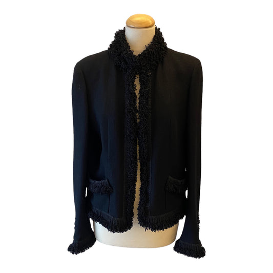 CHANEL Wool Black Jacket Size Fr 44 Eu 42