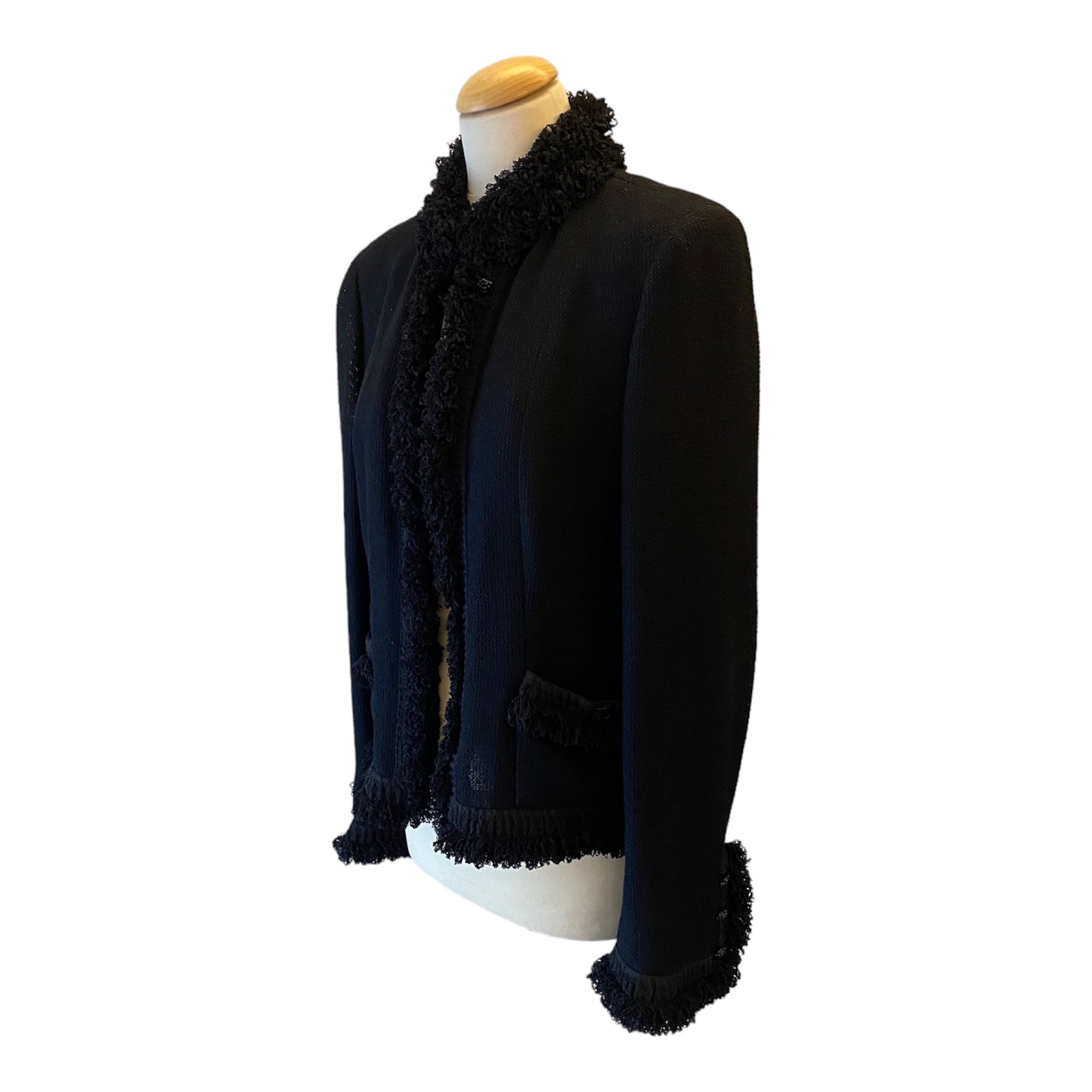 CHANEL Wool Black Jacket Size Fr 44 Eu 42