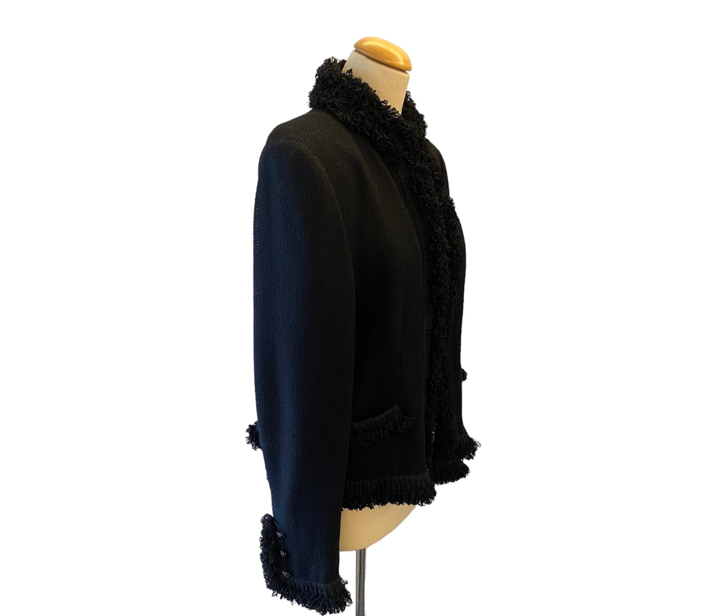 CHANEL Wool Black Jacket Size Fr 44 Eu 42