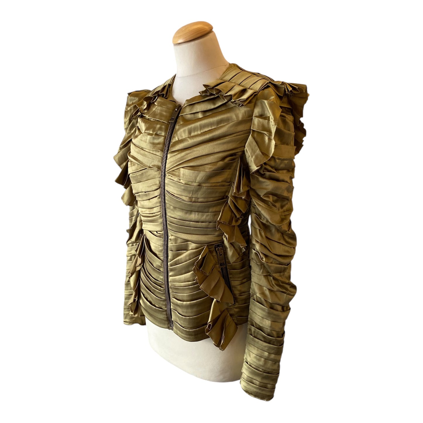 BURBERRY PRORSUM Olive Green Ruffle Silk Blouse Eu Size 36