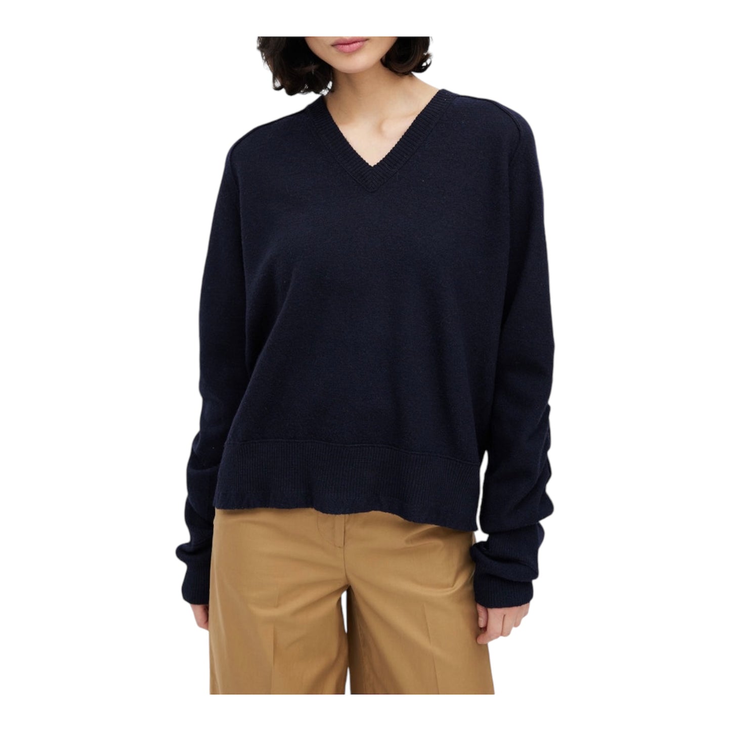 CÉLINE Navy Wool V-Neck Sweater Size M