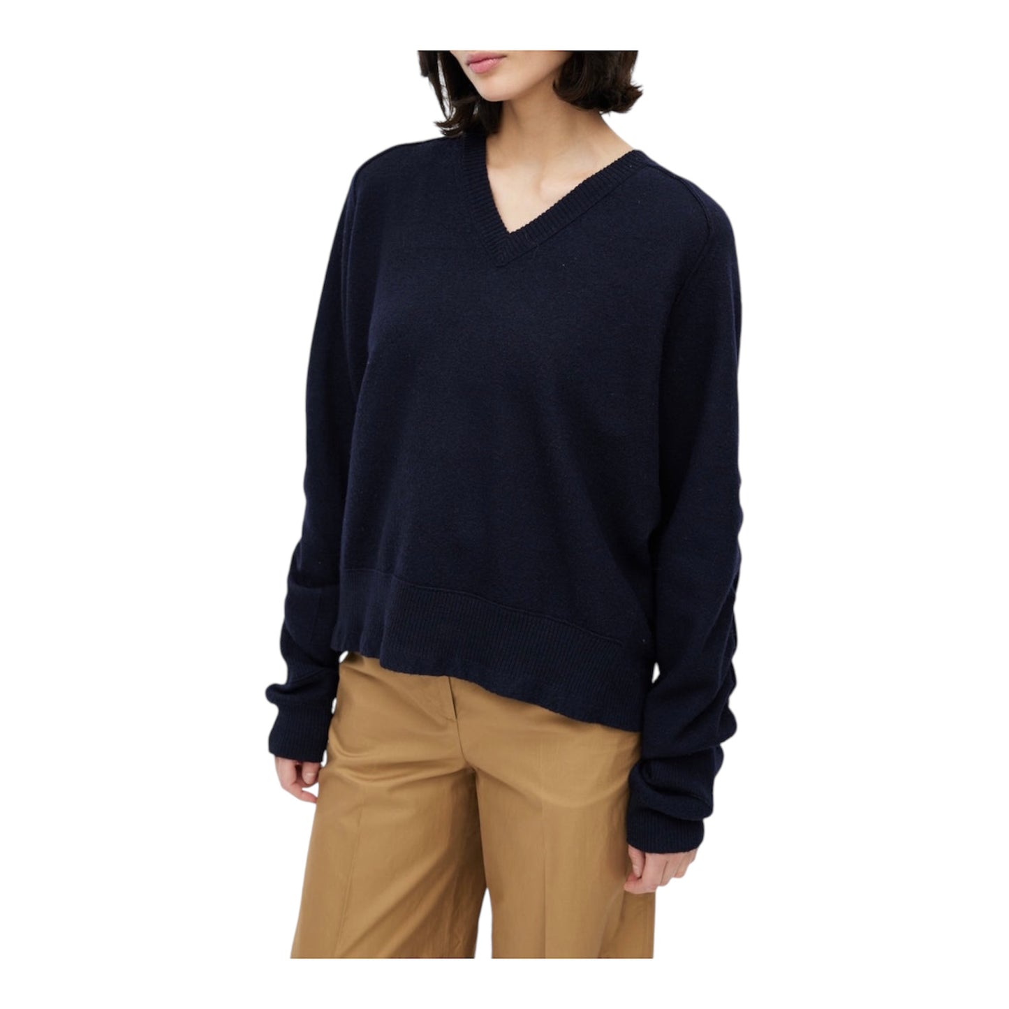 CÉLINE Navy Wool V-Neck Sweater Size M