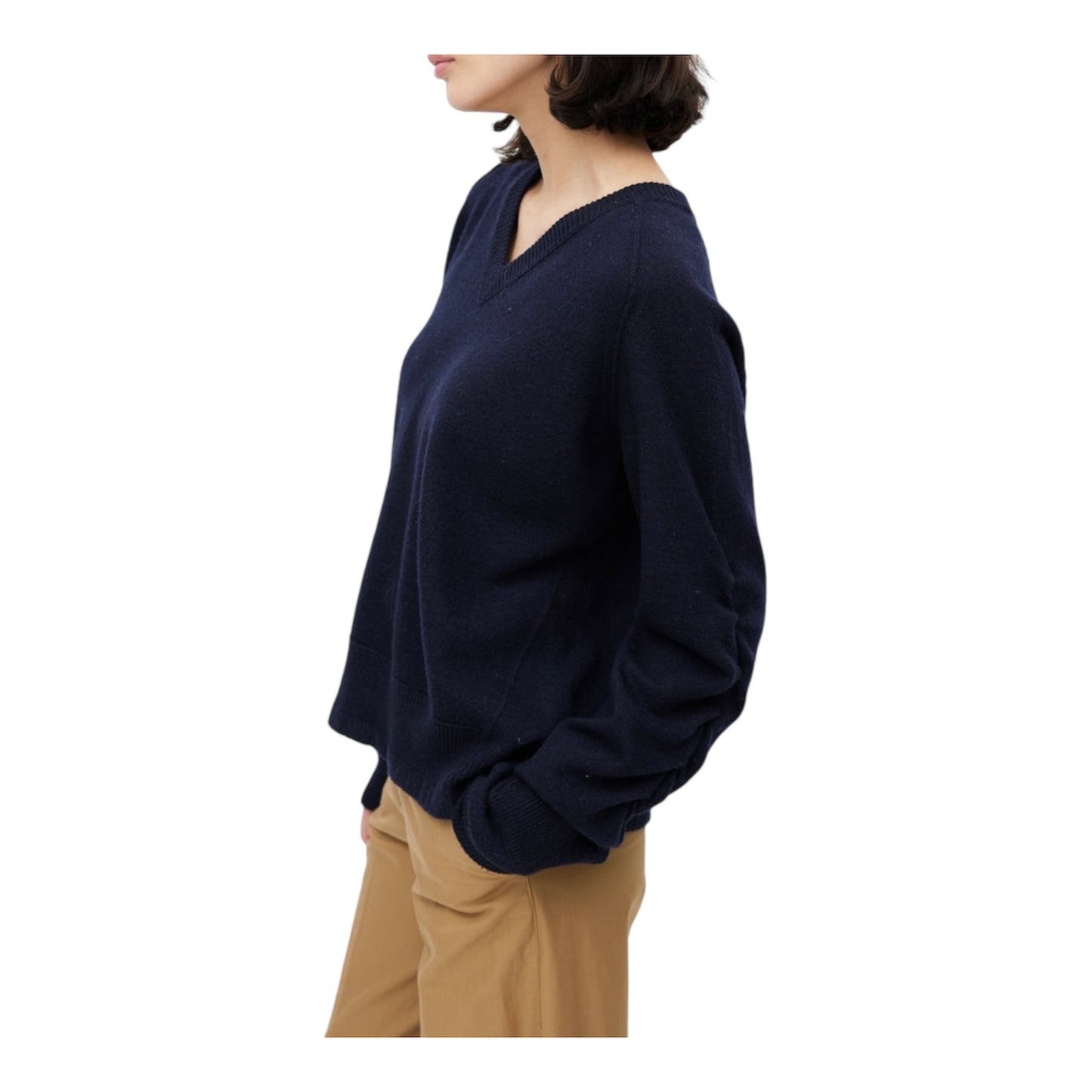 CÉLINE Navy Wool V-Neck Sweater Size M