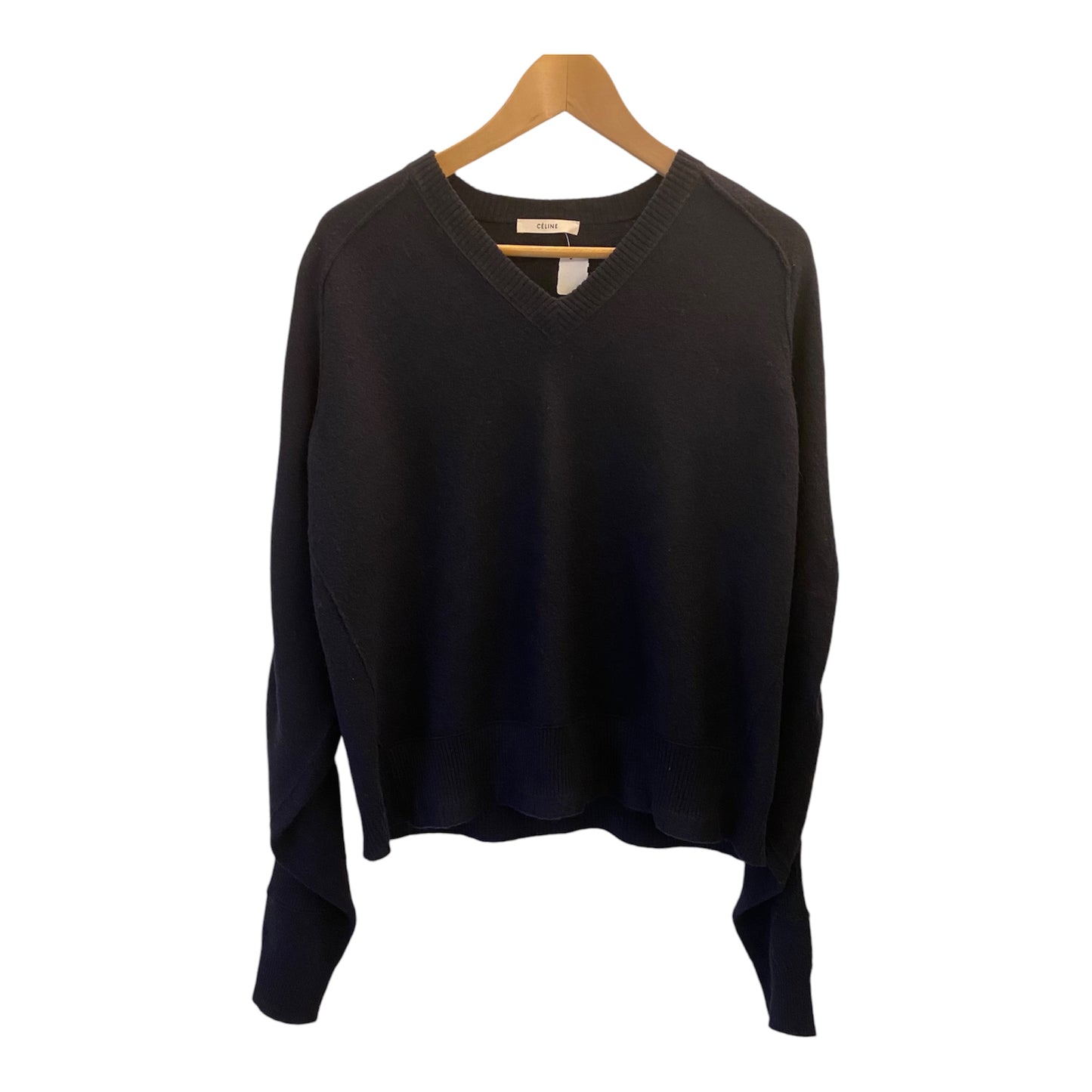 CÉLINE Navy Wool V-Neck Sweater Size M