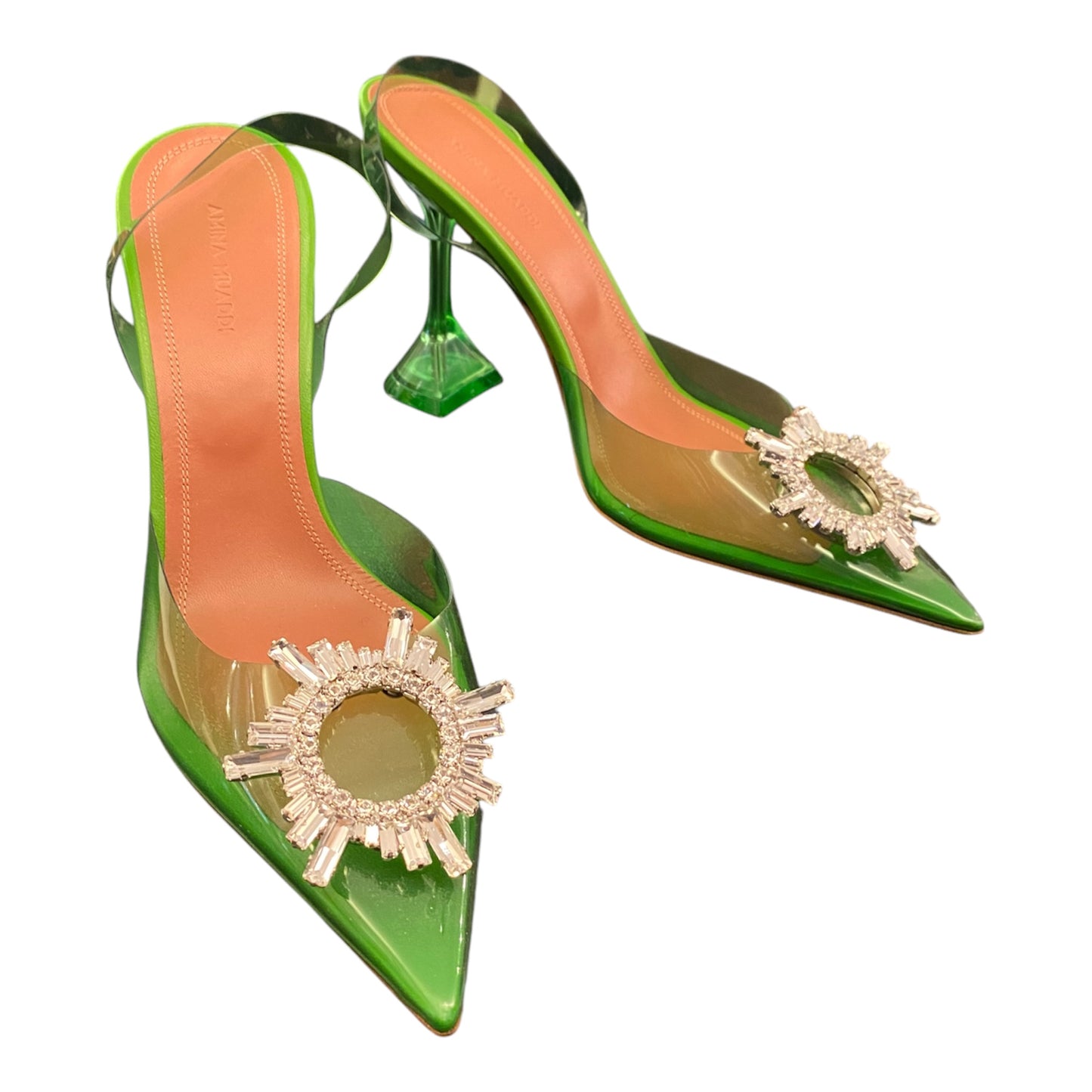 AMINA MUADDI Crystal Embellished Green PVC Pumps Size 40