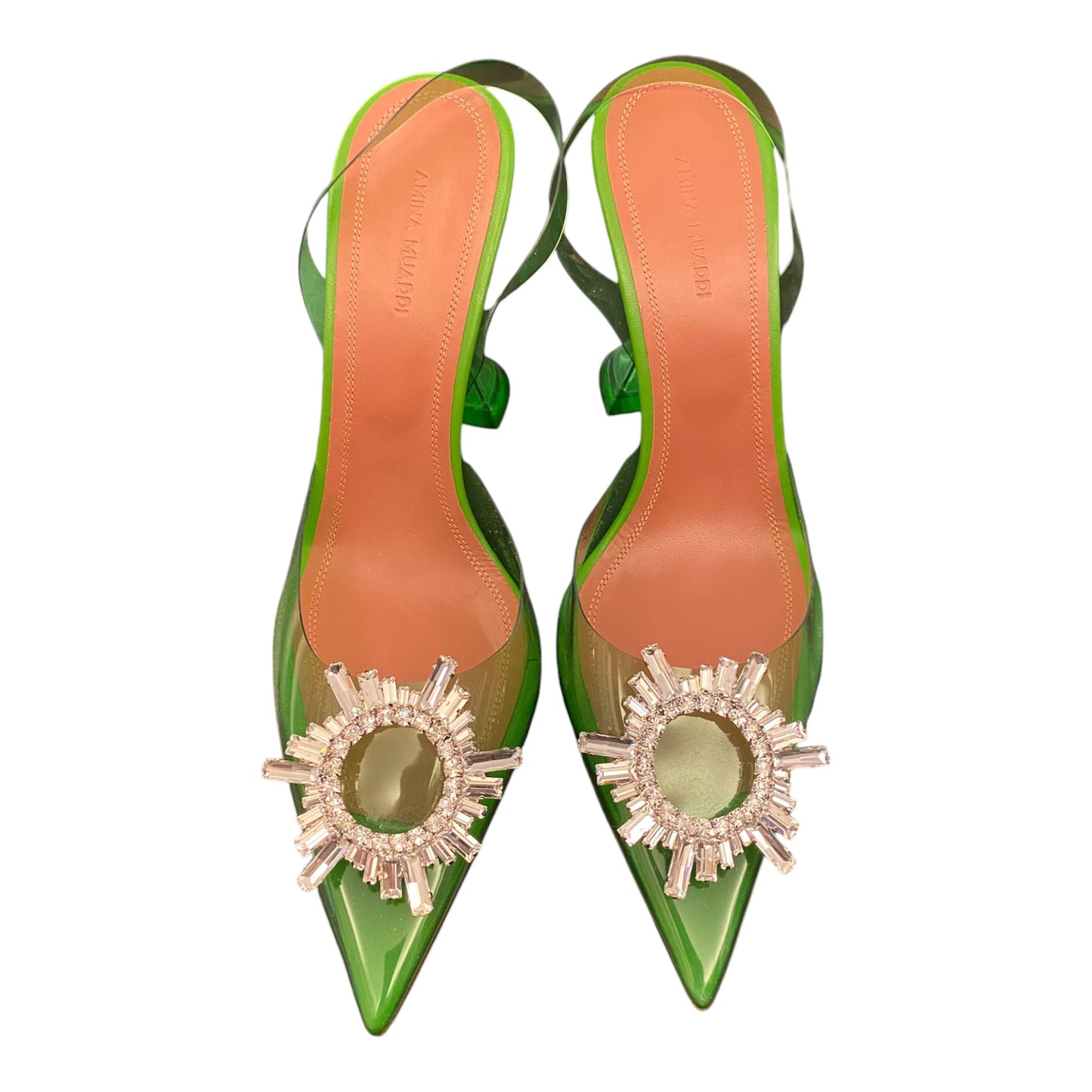 AMINA MUADDI Crystal Embellished Green PVC Pumps Size 40