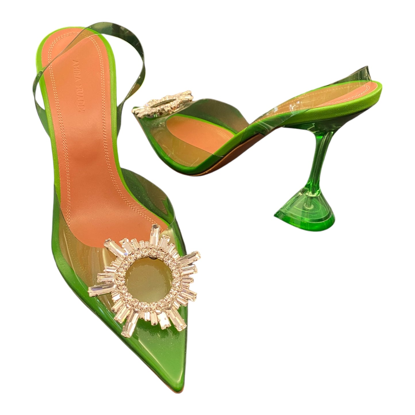 AMINA MUADDI Crystal Embellished Green PVC Pumps Size 40