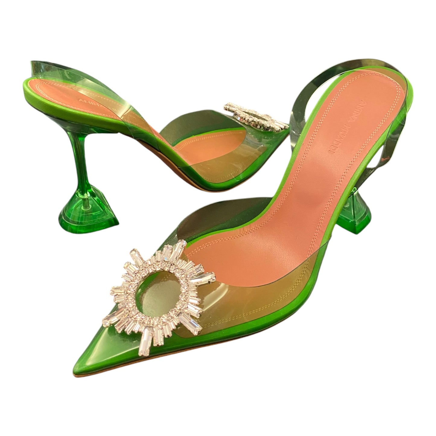 AMINA MUADDI Crystal Embellished Green PVC Pumps Size 40