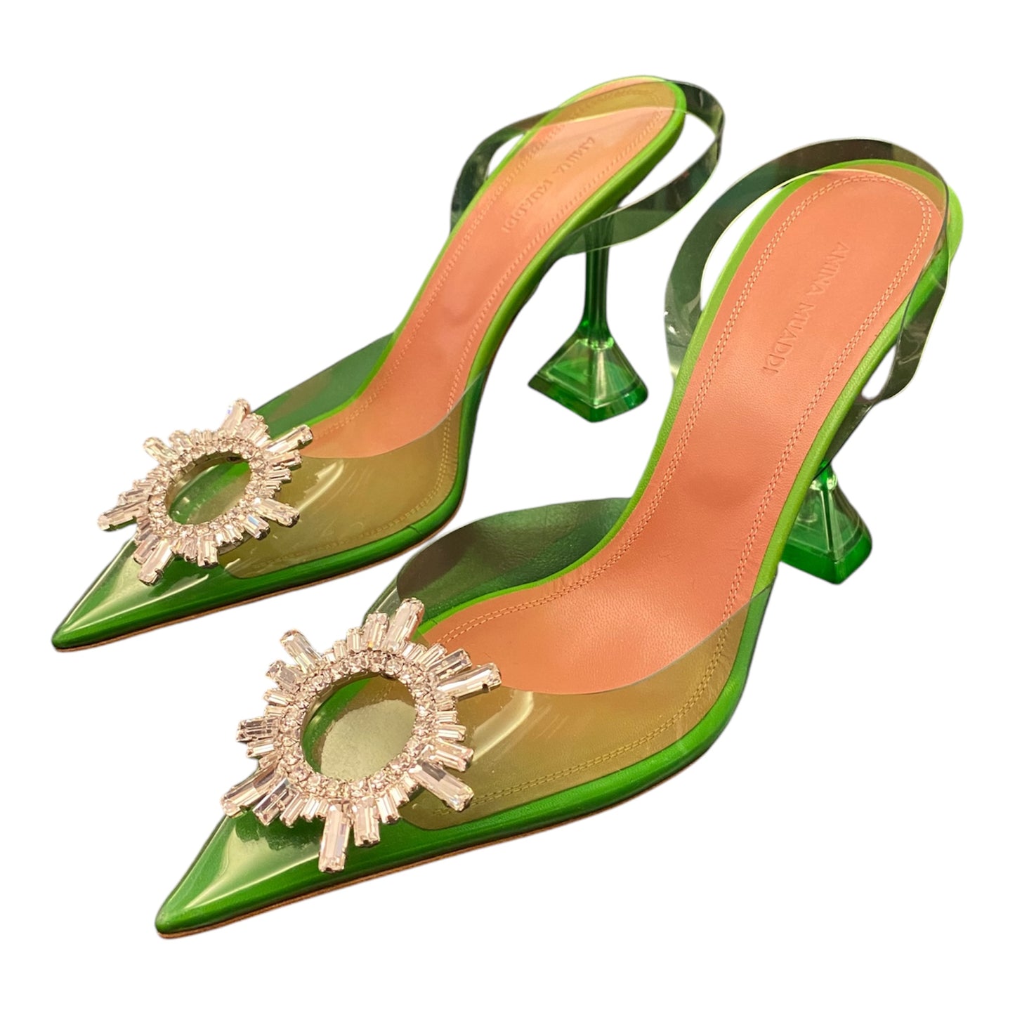 AMINA MUADDI Crystal Embellished Green PVC Pumps Size 40