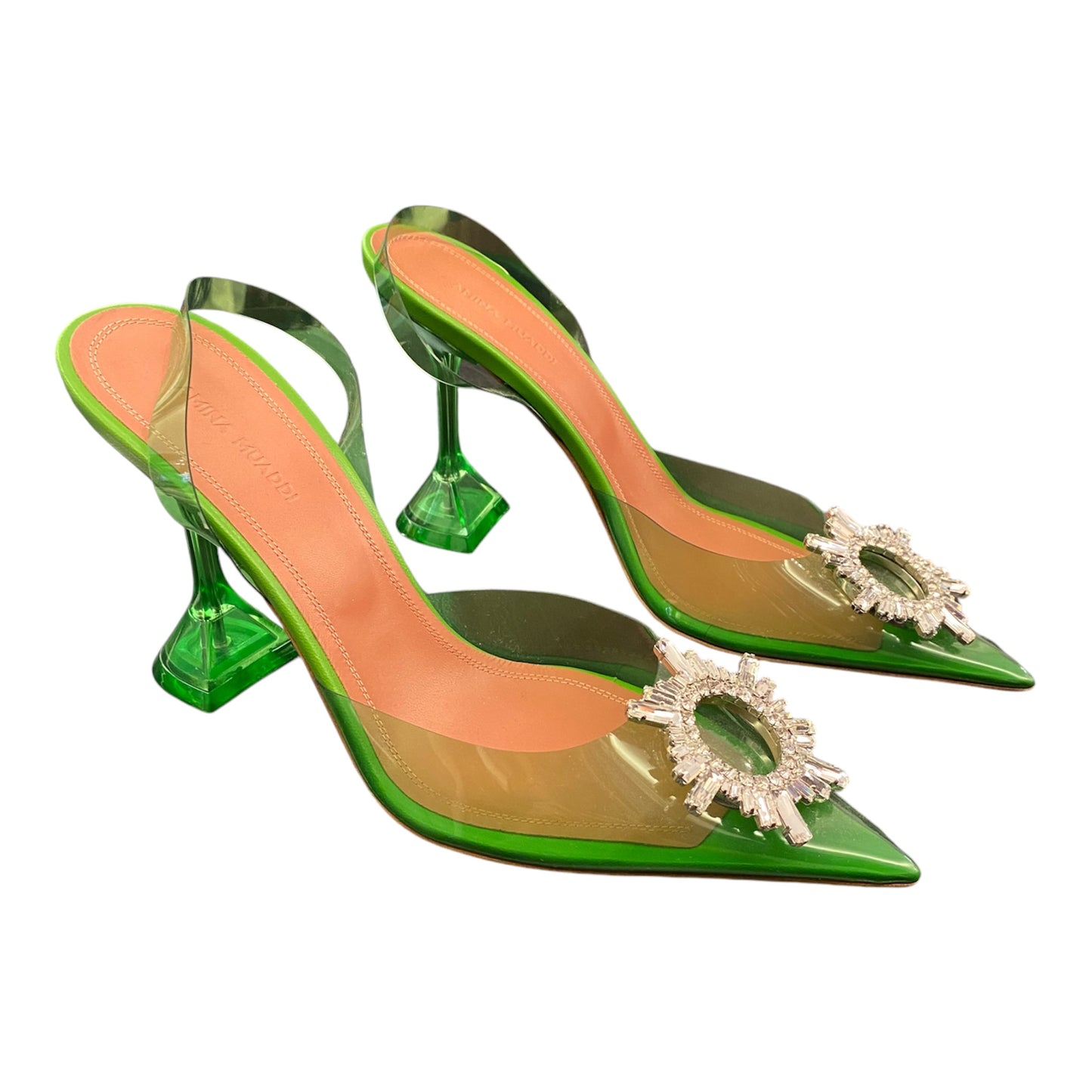 AMINA MUADDI Crystal Embellished Green PVC Pumps Size 40