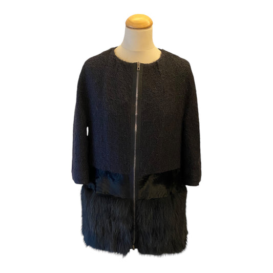 GIAMBATTISTA VALLI Mohair Fur Trimmed Black Jacket Size 36/38