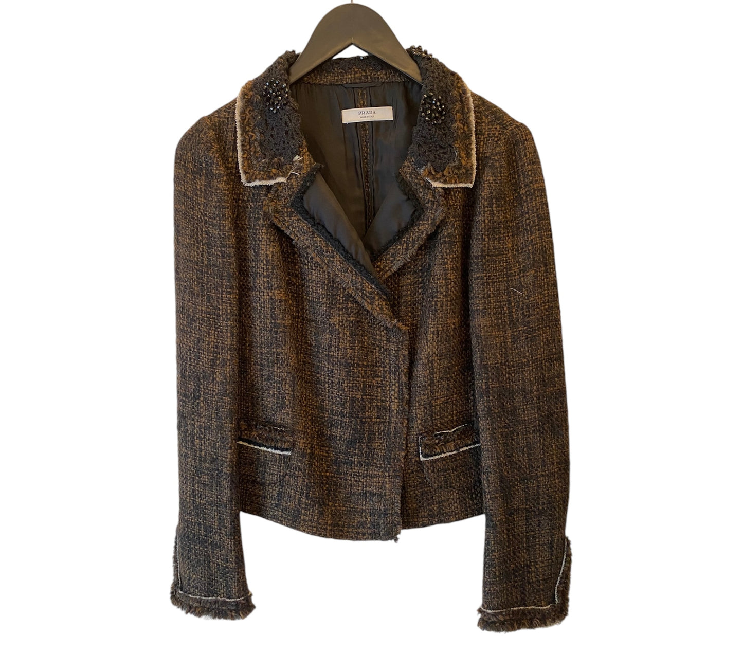 PRADA Vintage Tweed Cropped Jacket Size It 42 Eu 38