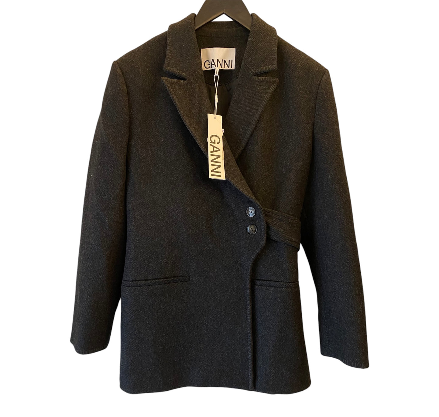 GANNI Dark Grey Wool Coat Size 38