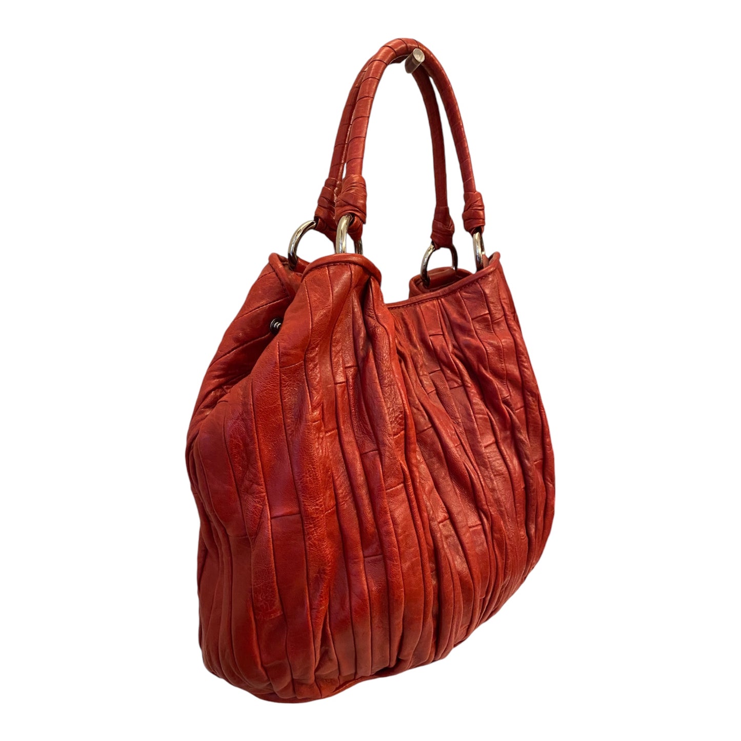 MIU MIU Red Leather Patchwork Tote Bag