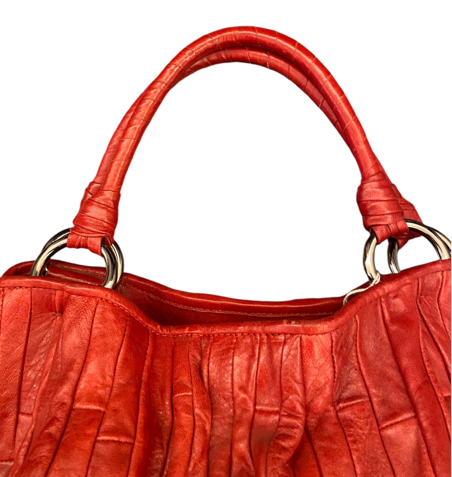 MIU MIU Red Leather Patchwork Tote Bag