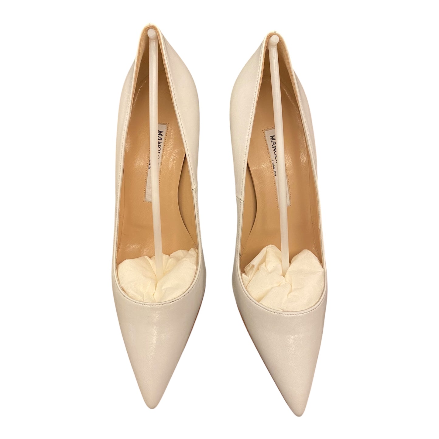 MANOLO BLAHNIK White Leather Pointed Toe Pumps Size 37,5