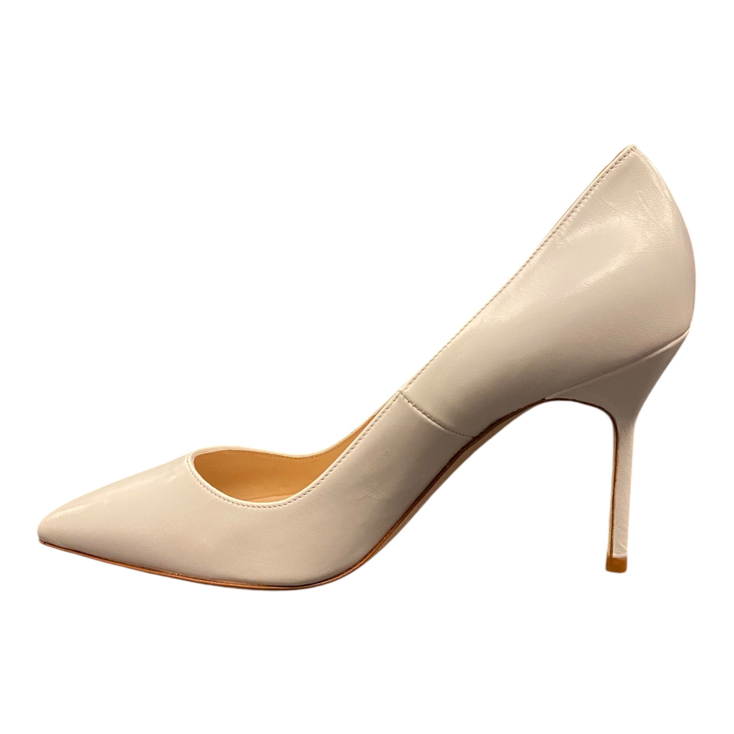 MANOLO BLAHNIK White Leather Pointed Toe Pumps Size 37,5