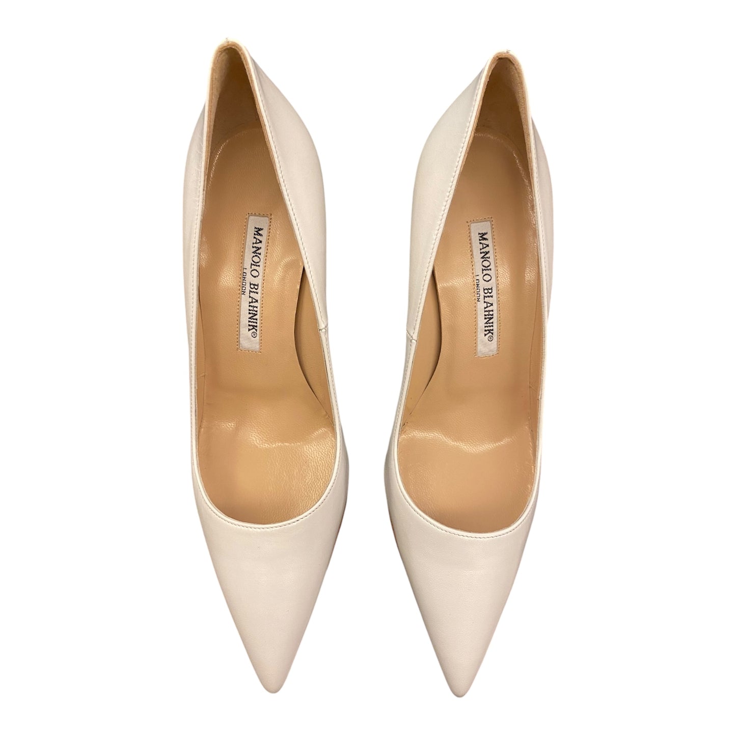 MANOLO BLAHNIK White Leather Pointed Toe Pumps Size 37,5