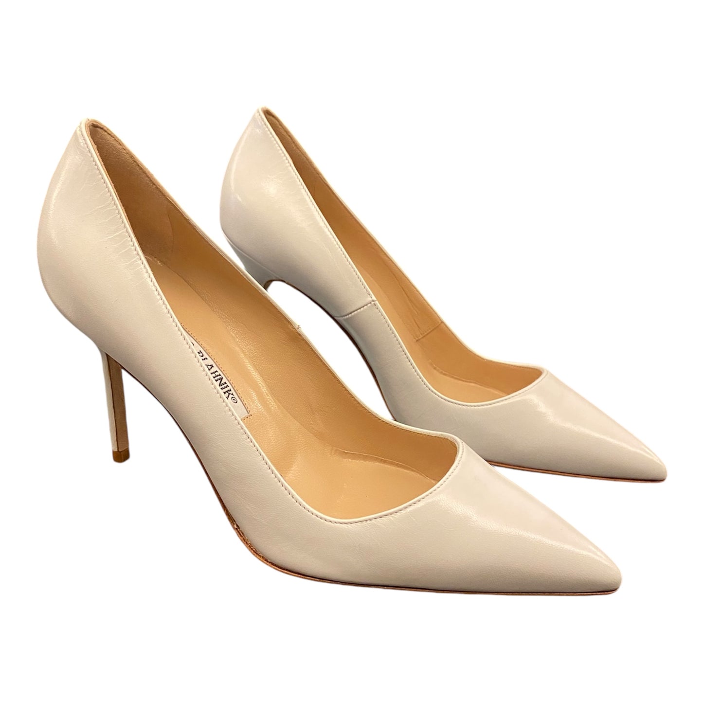 MANOLO BLAHNIK White Leather Pointed Toe Pumps Size 37,5