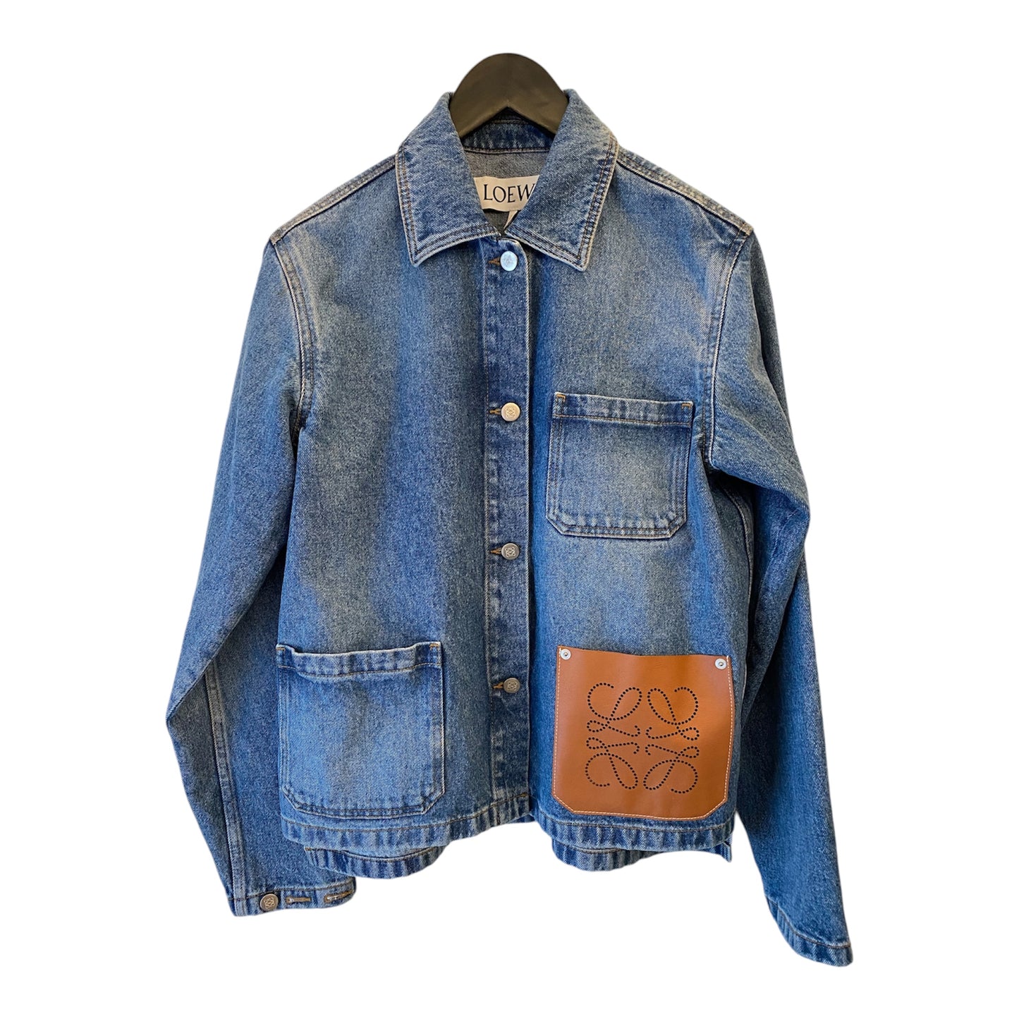 LOEWE Leather-trimmed Denim Jacket Size 36