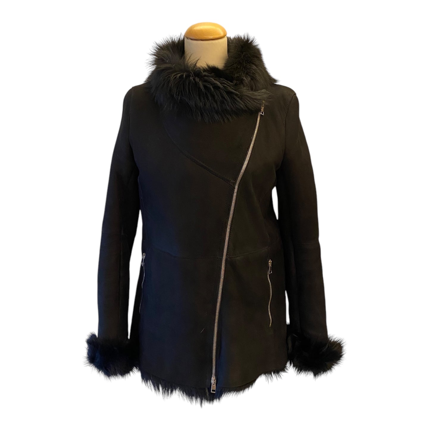 NEWHOUSE Black Shearling Suede Jacket Size 36