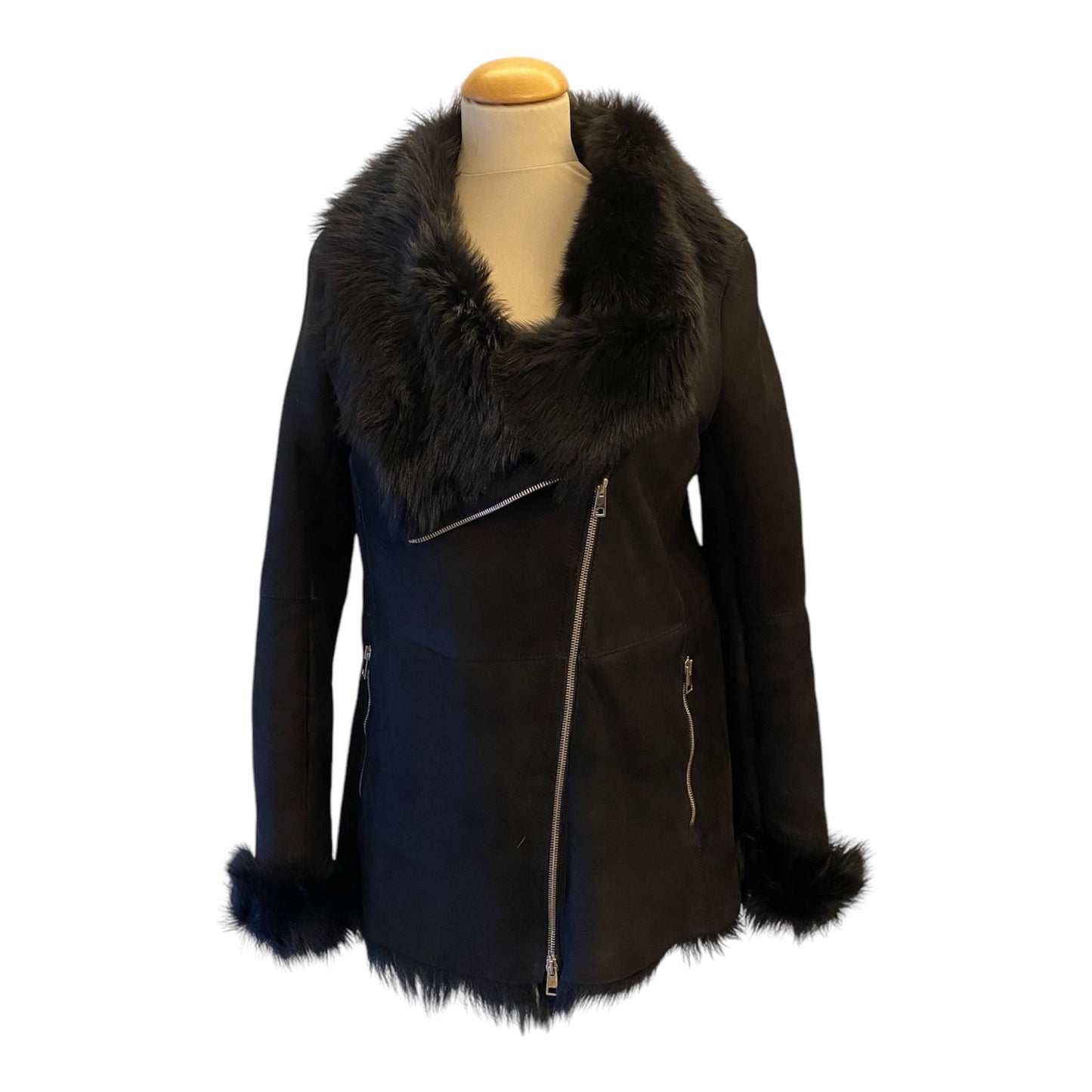 NEWHOUSE Black Shearling Suede Jacket Size 36