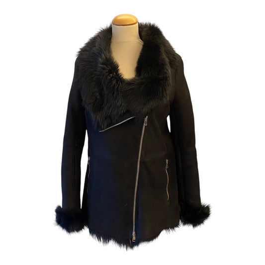 NEWHOUSE Black Shearling Suede Jacket Size 36