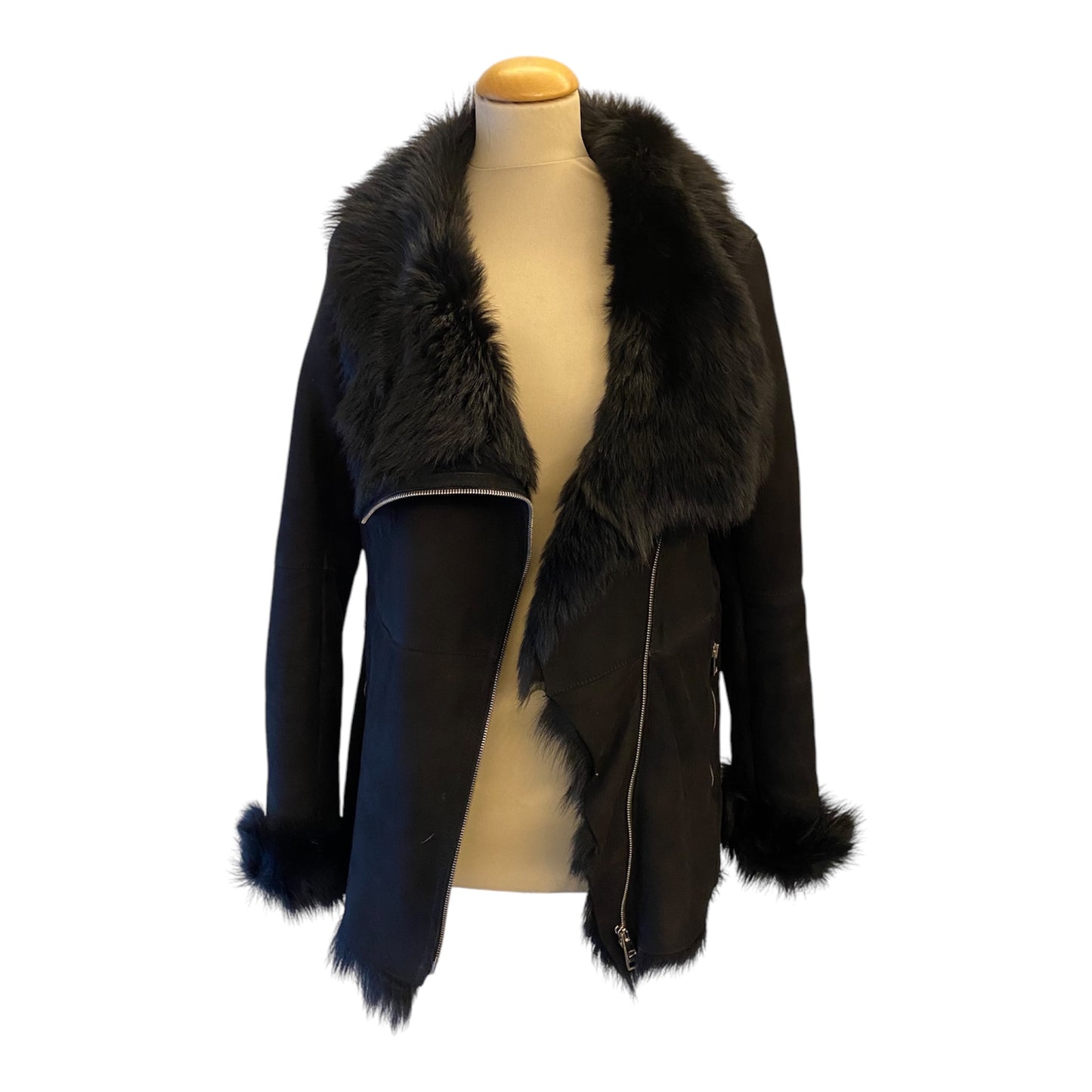 NEWHOUSE Black Shearling Suede Jacket Size 36