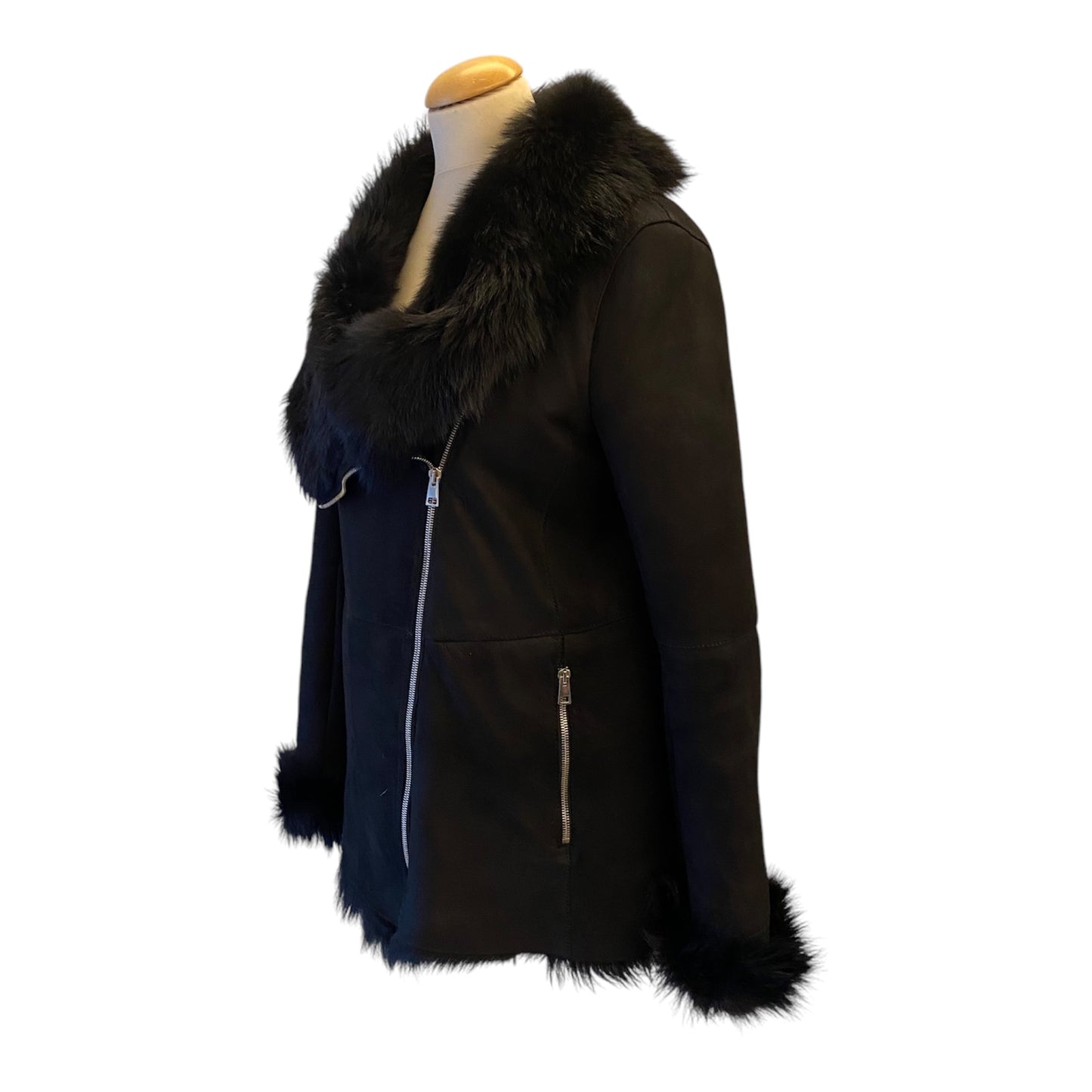 NEWHOUSE Black Shearling Suede Jacket Size 36