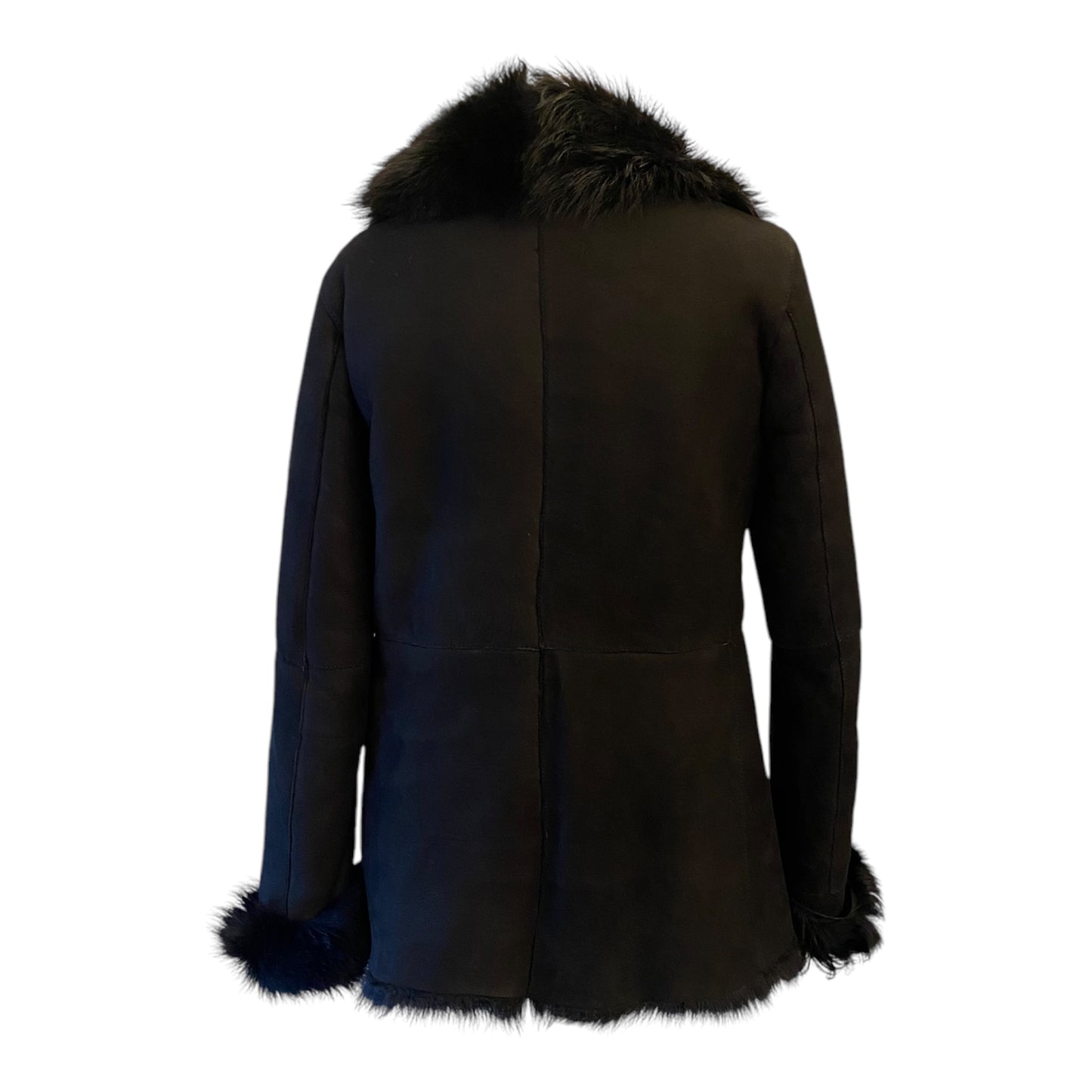 NEWHOUSE Black Shearling Suede Jacket Size 36