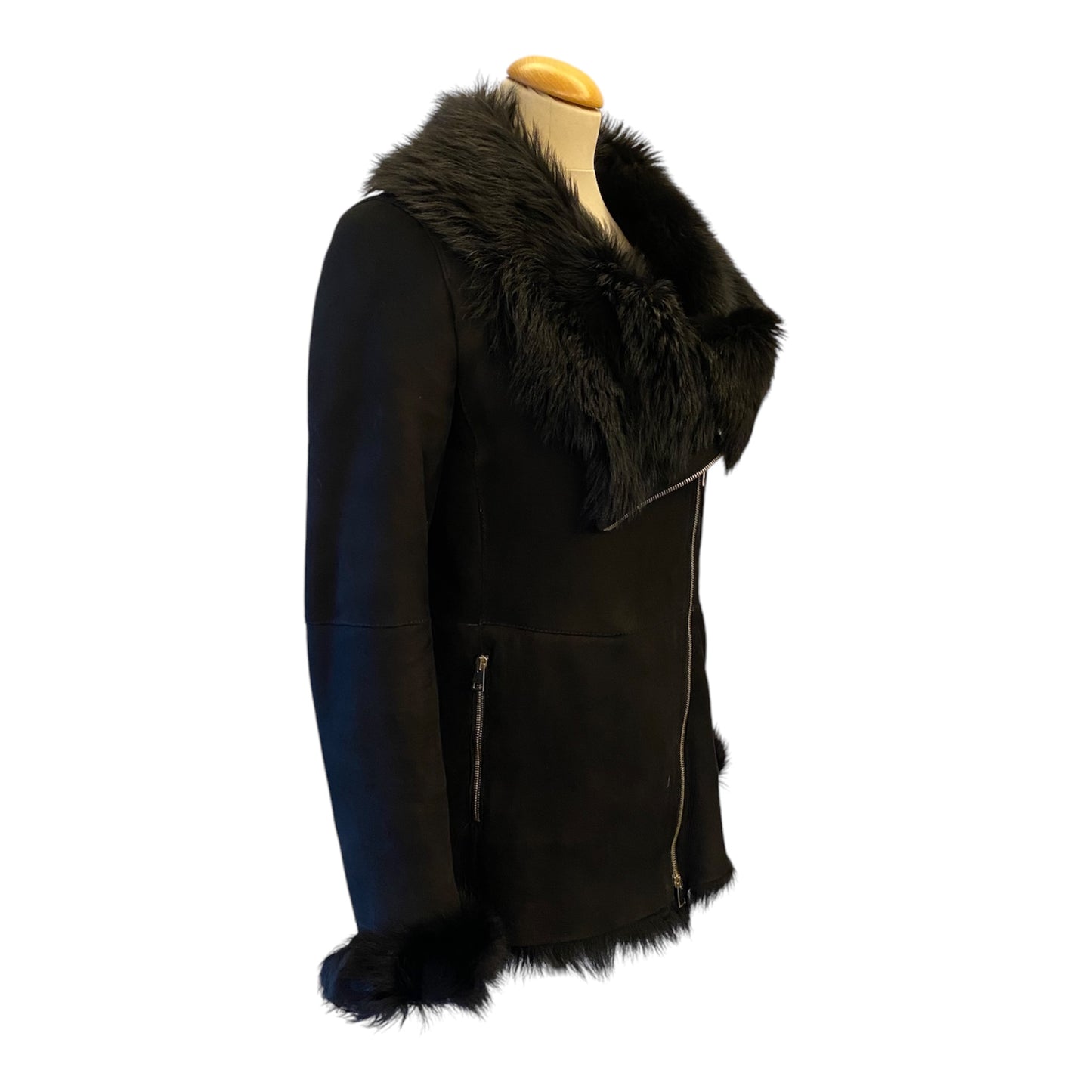 NEWHOUSE Black Shearling Suede Jacket Size 36