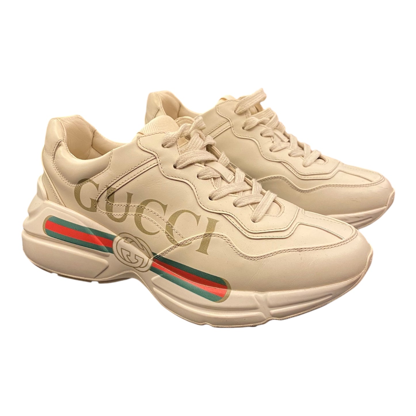 GUCCI Rhyton Logo Leather Sneakers Size 36