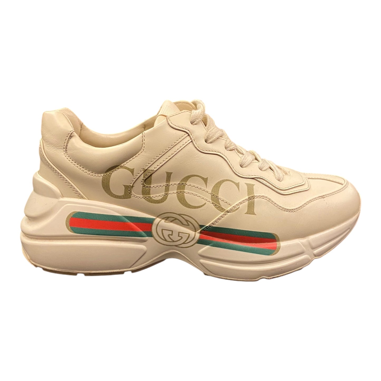 GUCCI Rhyton Logo Leather Sneakers Size 36