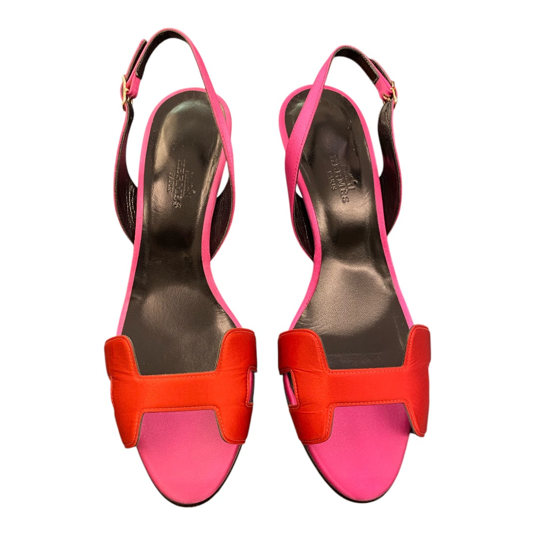 HERMÈS Night 70 Bicolor Fuchsia/Red Satin Sandals Size 38