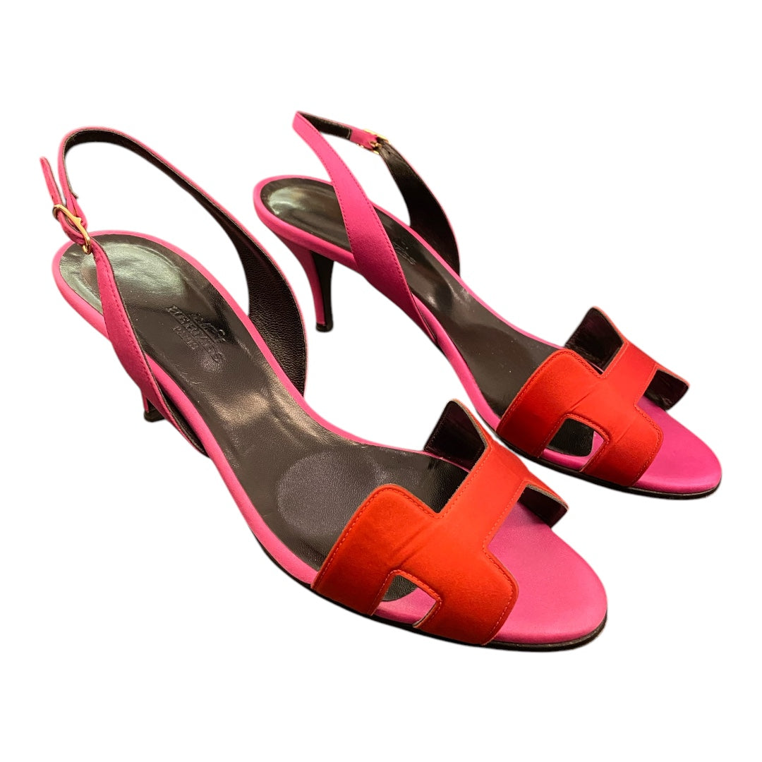 HERMÈS Night 70 Bicolor Fuchsia/Red Satin Sandals Size 38