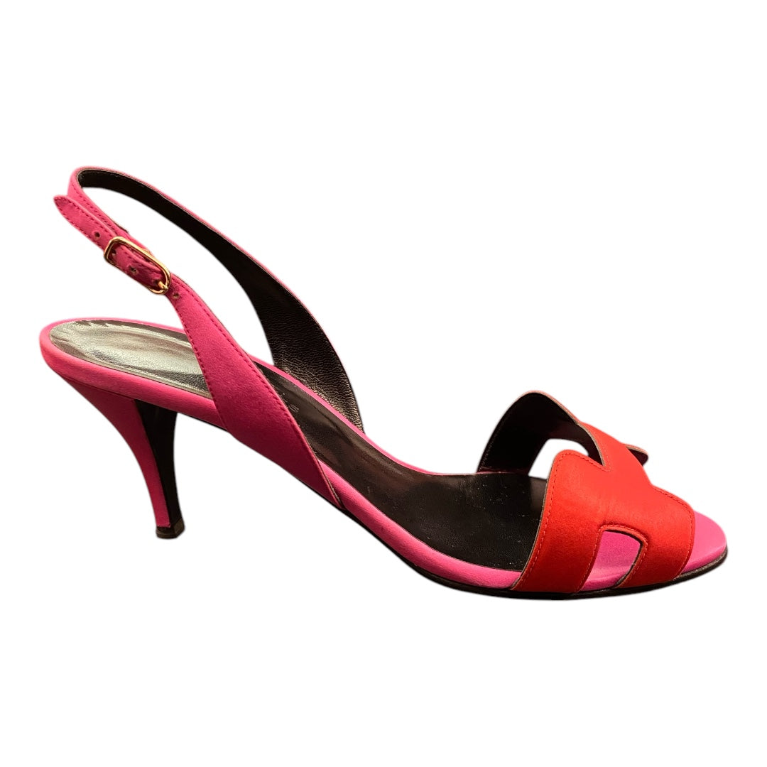 HERMÈS Night 70 Bicolor Fuchsia/Red Satin Sandals Size 38