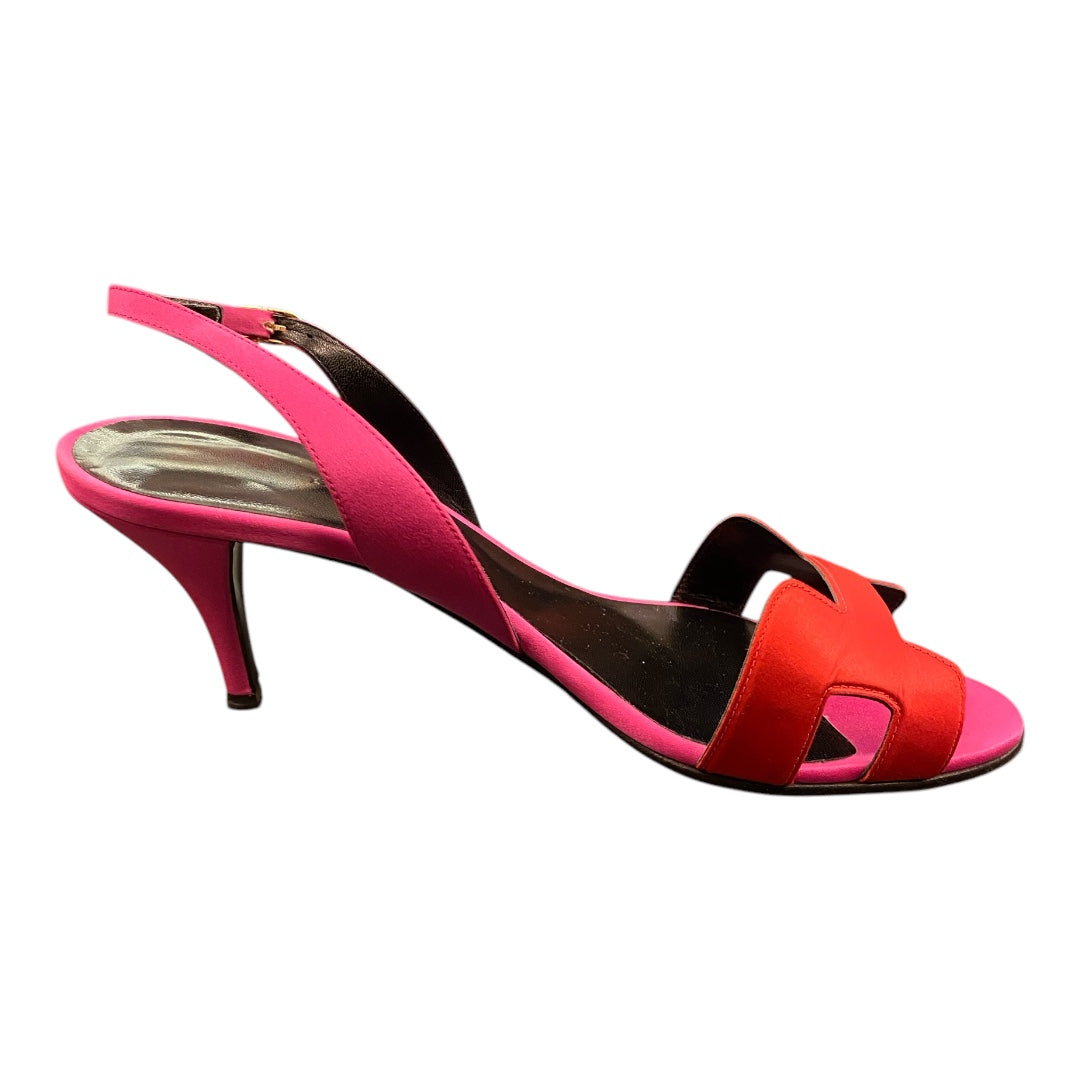 HERMÈS Night 70 Bicolor Fuchsia/Red Satin Sandals Size 38